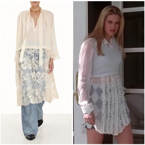 Floral Embroidered Lace Button Up Cream Color Shirt lagenlook boho layering - Picture 1 of 15